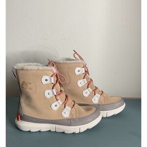 Sorel Tan and Gray Winter Rain Boots with Fleece Lining